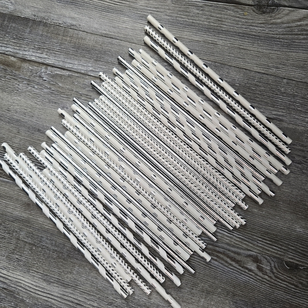 Silver & White Straws